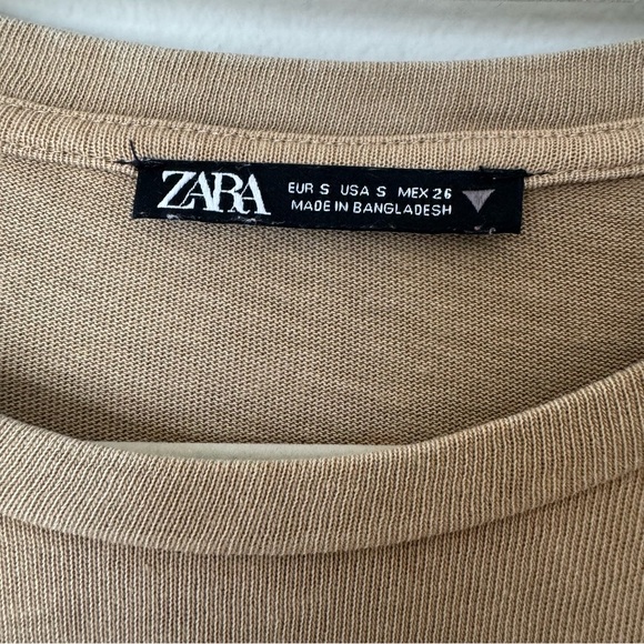 Zara Woman  Beige Ruffled 100% Cotton Tshirt Dress, size Small - Picture 4 of 9